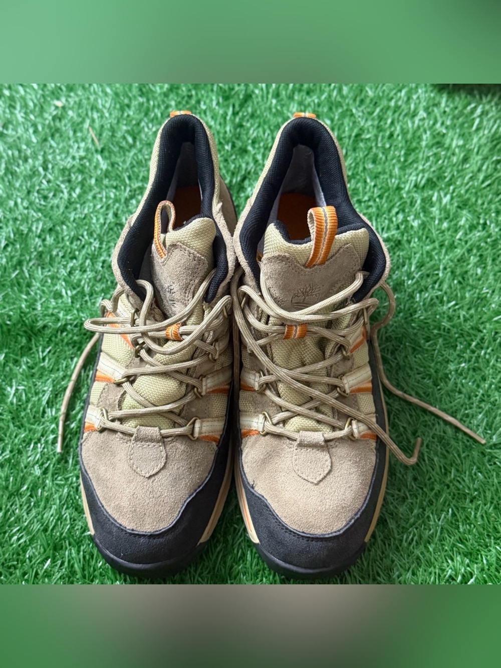 Men's Timberland Tan and Orange Outdoor Trail Shoes Size 5.5